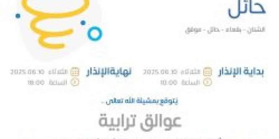 حالة الطقس اليوم في حائل: الإنذار الأصفر في الشنان وبقعاء وحائل وموقق