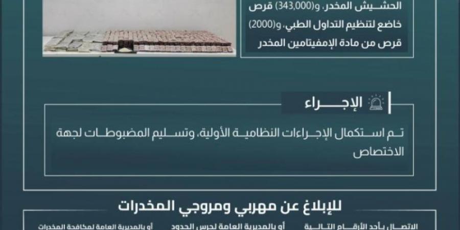 إحباط تهريب (54) كجم من الحشيش و(343,000) قرصًا مخدرًا بـالدائر