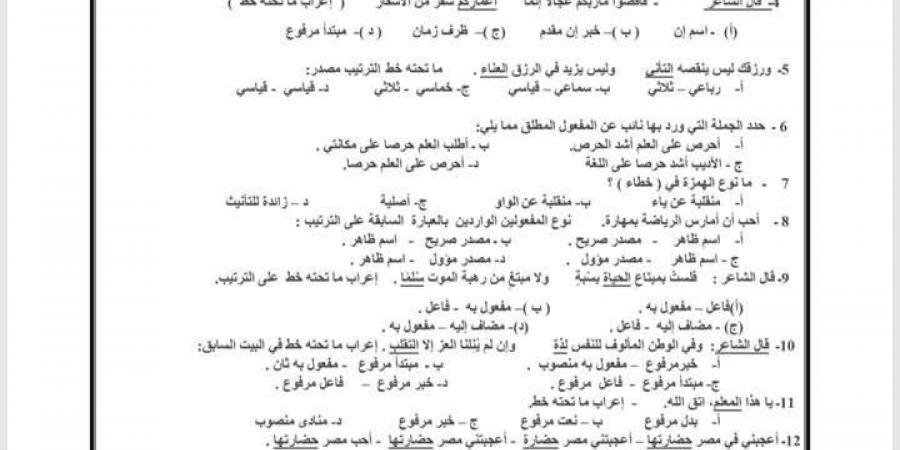 نموذج اللغة العربية للثانوية العامة 2025 الاسترشادى للحصول على الدرجة النهائية