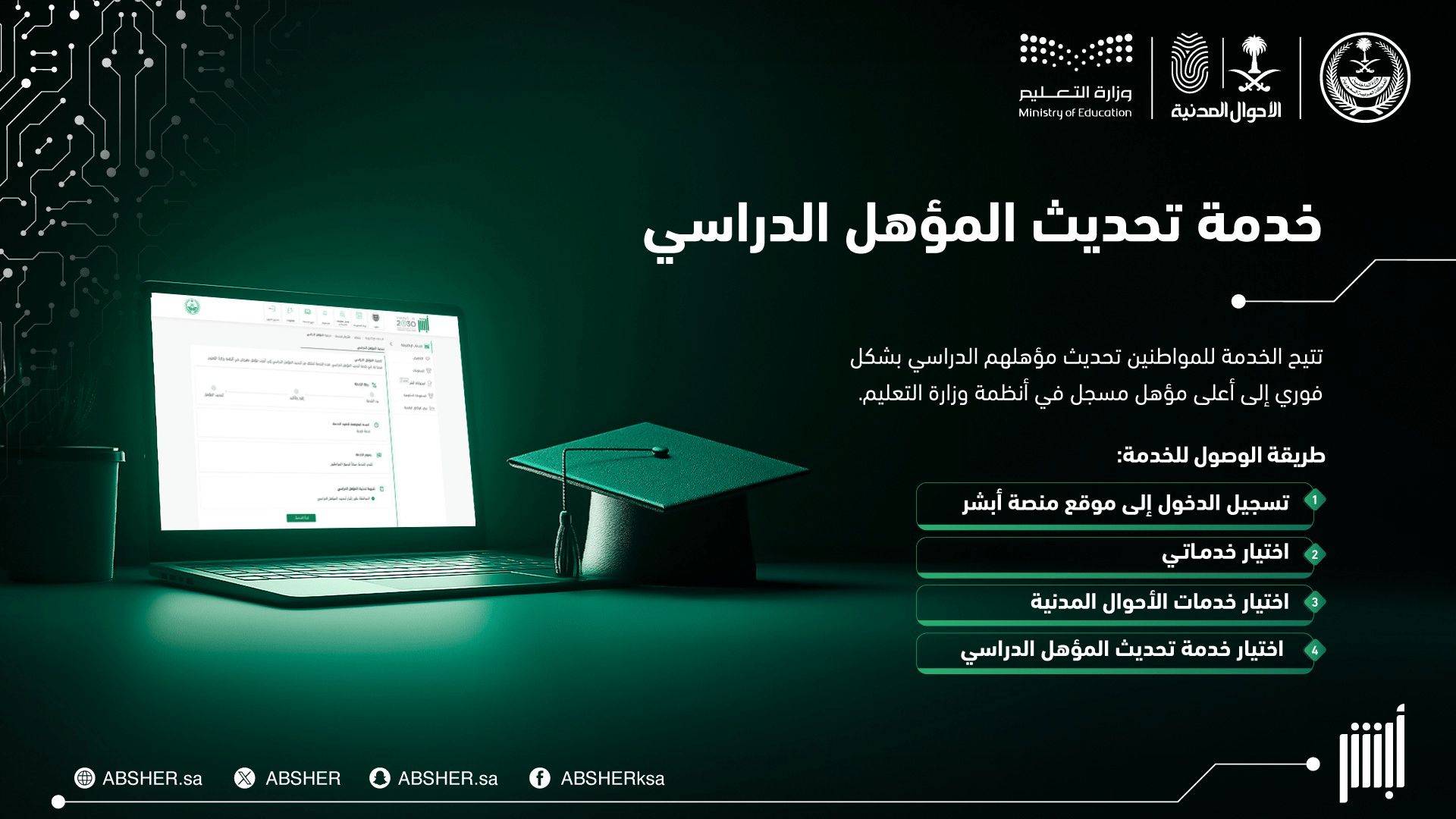 خدمة تحديث المؤهل الدراسي من منصة أبشر