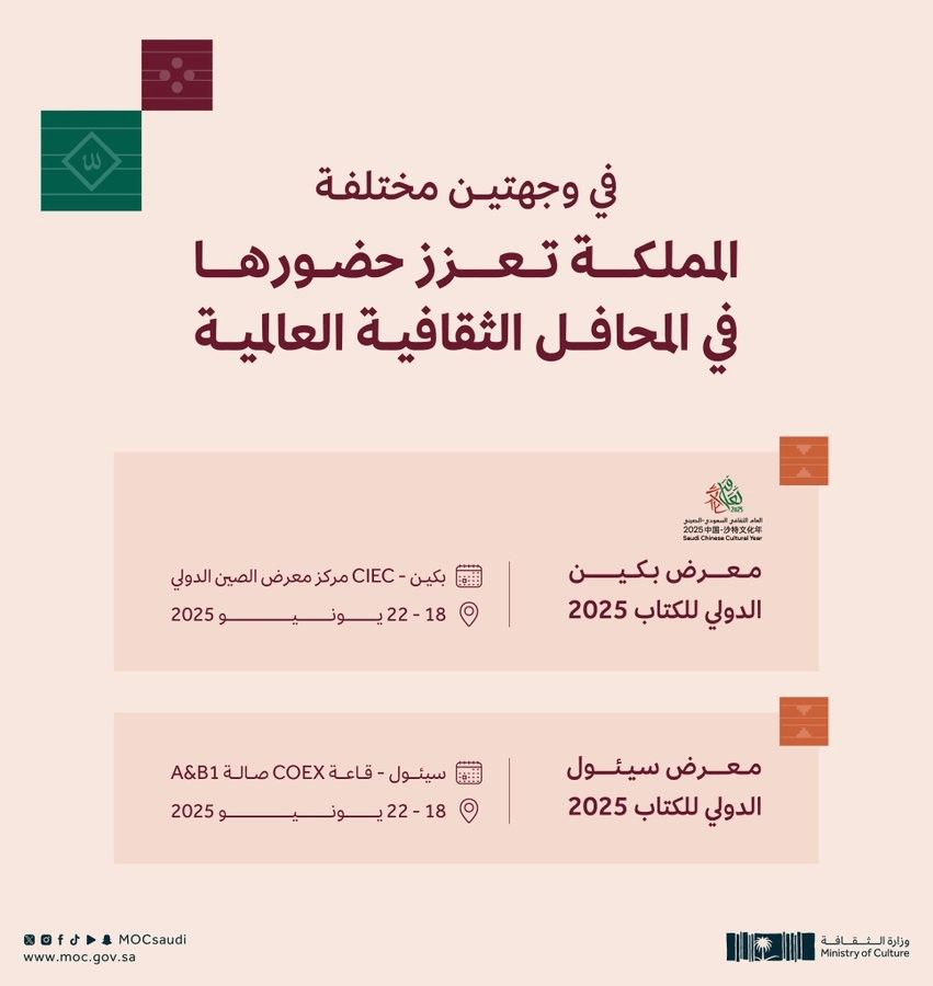 مشاركة المملكة بشكل رسمي في معرض سيئول الدولي للكتاب 2025 ومعرض بكين الدولي للكتاب 2025