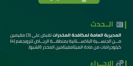 القبض على (3) مقيمين بالرياض لترويجهم (4) كجم من الشبو
