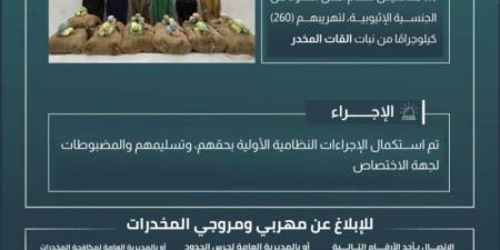 القبض على (6) مخالفين لتهريبهم (260) كجم من القات بـالدائر