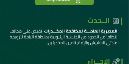مكافحة المخدرات تقبض على مخالف لنظام أمن الحدود بالباحة لترويجه مادتي الحشيش والإمفيتامين المخدرتين