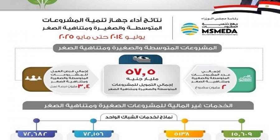 جهاز تنمية المشروعات قدم 57.5 مليار جنيه تمويلات للمشروعات خلال ١١ عاما 
