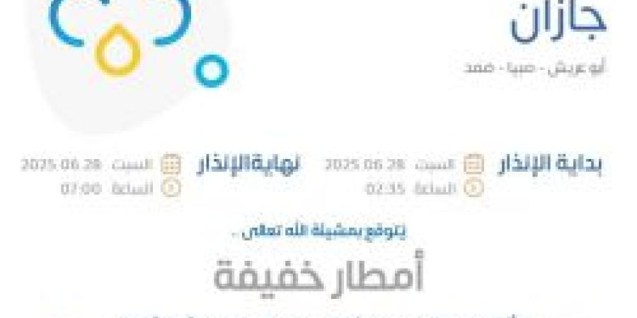 حالة الطقس اليوم في جازان: الإنذار الأصفر في أبو عريش وصبيا وضمد